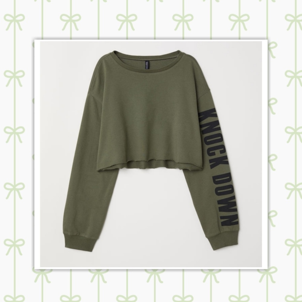 ❤NWOT H&M Army Green "Knock Down" Crop Top Size L❤